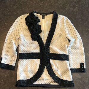 White House Black Market Sweater Jacket. Size S. Off white & black knit.